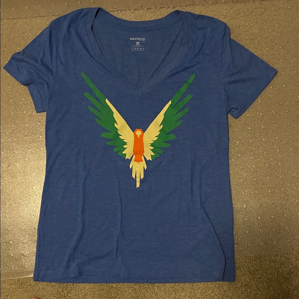 Blue Graphic Tee with Parrot Design